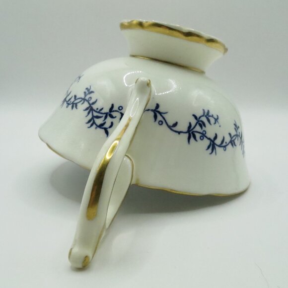 Coalport Cream Soup Bouillon Cup Saucer Set of 2 Blue White Leaves Ivy 5590K - Picture 9 of 15